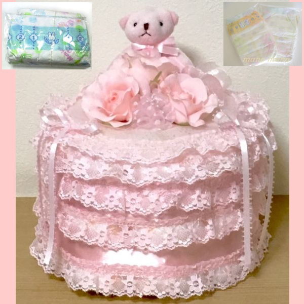 出産祝い ベアー おむつケーキ 女児用 ピンク